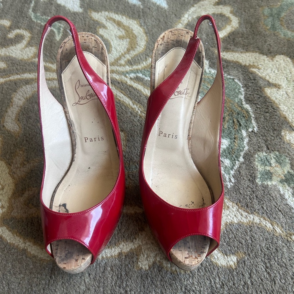 Christian Louboutin Glossy Red Slingback Heels